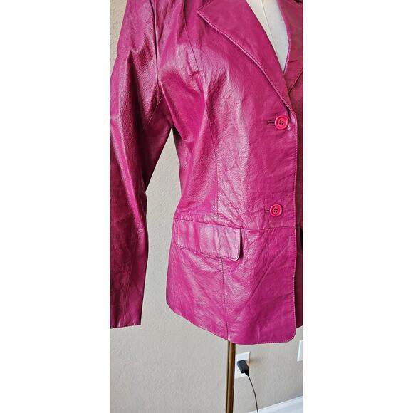 Vintage Chadwicks 100% Leather Fushcia Blazer Jacket Coat Womens Small 80s - Picture 3 of 7